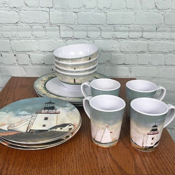 Sakura Melamine By the Sea set by David Carter 15 piece set missing dinner plate - Picture 1 of 5
